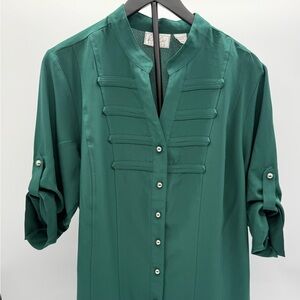 Kathy Che 14/16W Green Button Front Blouse 3/4 Sleeve